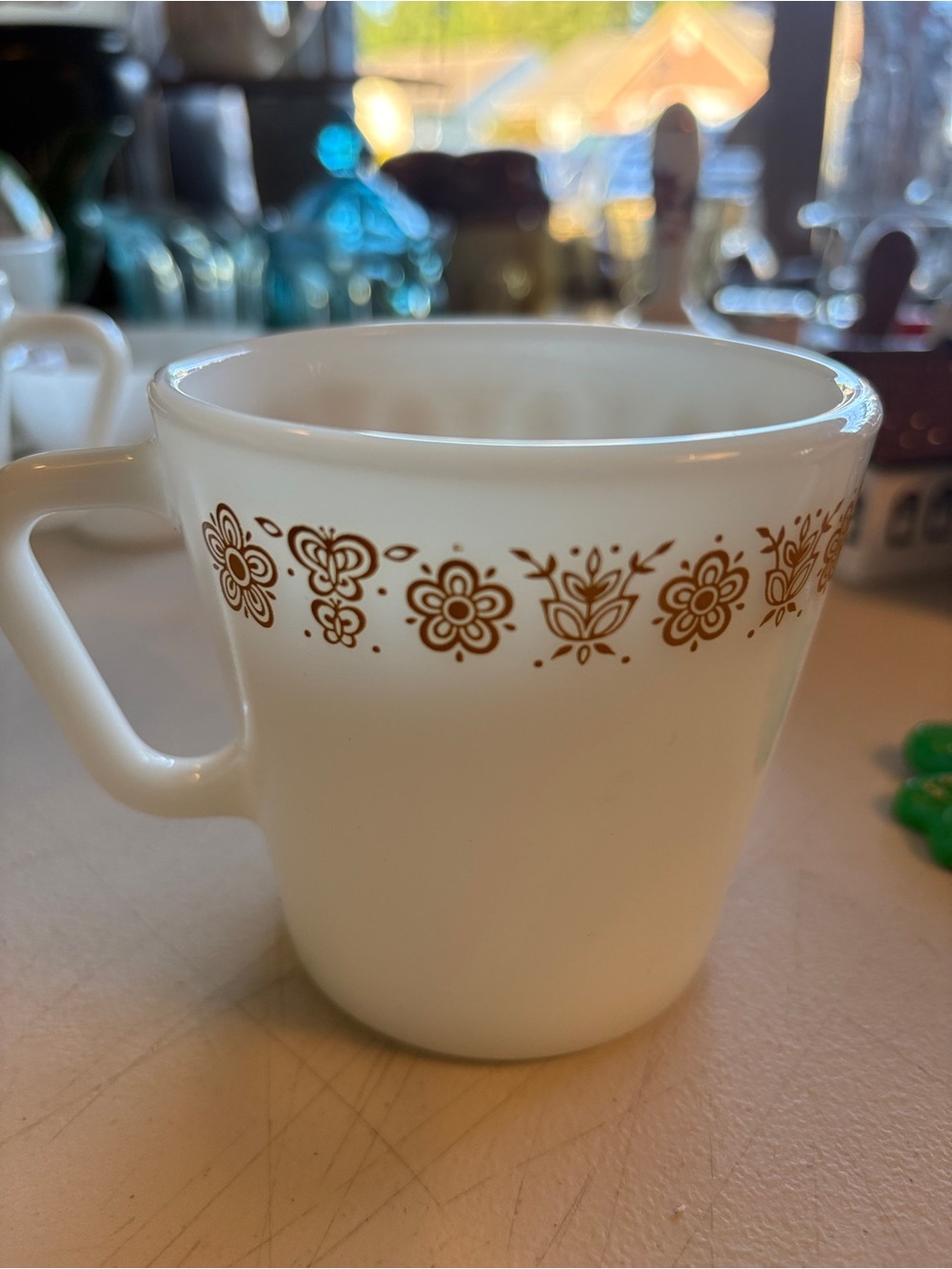 Vintage Pyrex butterfly gold milk, glass coffee mug